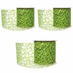 PACK X3 CINTA ALAMBRADA 2.5" X 10YDS TEJIDO ESCARCHADO VERDE
