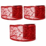 PACK X3 CINTA ALAMBRADA 2.5" X 10YDS ENCANJE FLORES ROJO