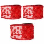 PACK X3 CINTA ALAMBRADA 2.5" X 10YDS VELO CON PUNTOS ESCARCHADOS ROJ