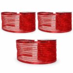 PACK X3 CINTA ALAMBRADA 2.5" X 10YDS VELO CON LINEAS ESCARCHADAS ROJ