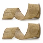 PACK X2 CINTA ALAMBRADA 2.5" X 10YDS YUTE CON LINEAS ESCARCHADAS DOR