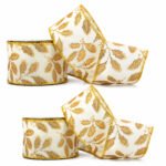 PACK X2 CINTA 6CMX9M HOJAS DORADAS CREMA