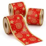 PACK X3 CINTA ROJO ESTRELLA Y ESPIRAL DORADO ESC 9,1MTS*6,3CM