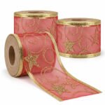 PACK X3 CINTA VELO ROJO ARABESCO DE ESTRELLA DOR 9,1MTS*6,3CM