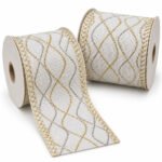 PACK X2 CINTA BLANCA ONDAS DORADAS/PLATEADAS 6.3CMX10YD