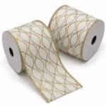 PACK X2 CINTA BLANCA ONDAS DORADAS/PLATEADAS 10CMX10YD