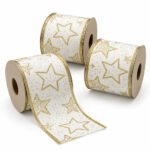PACK X3 CINTA BLANCA ESTRELLAS BORDES DORADOS 6.3CMX10YD