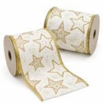 PACK X2 CINTA BLANCA ESTRELLAS BORDES DORADOS 15CMX10YD