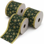 PACK X3 CINTA VERDE CIRCULOS DORADOS 6.3CMX10YD