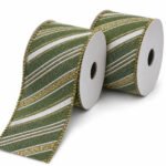 PACK X2 CINTA VERDE LINEAS DIAGONALES BLANCAS/DORADAS 6.3CMX10YD