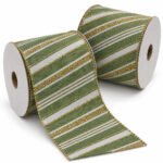 PACK X2 CINTA VERDE LINEAS DIAGONALES BLANCAS/DORADAS 10CMX10YD