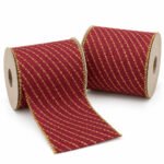 PACK X2 CINTA ROJA LINEAS/BOLITAS DIAGONALES DORADAS 10CMX10YD