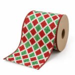 CINTA ROMBOS ROJOS Y VERDES BRILLANTES 10CMX10YD