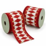 PACK X2 CINTA CENTRO BLANCO CON ROMBOS Y BORDE ROJOS 6.3CMX10YD