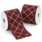 PACK X2 CINTA ROJA CON LINEAS CRUZADAS DORADAS 6.3CMX10YD