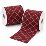 PACK X2 CINTA ROJA CON LINEAS CRUZADAS DORADAS 10CMX10YD