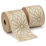 PACK X2 CINTA BLANCA MARGARITAS DORADAS 6.3CMX10YD