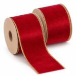 PACK X2 CINTA GAMUZADA ROJA BORDE BRILLANTE DOR 3.8CMX10YD
