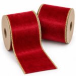 PACK X2 CINTA GAMUZADA ROJA BORDE BRILLANTE DOR 6.3CMX10YD