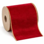 CINTA GAMUZADA ROJA BORDE BRILLANTE DOR 10CMX10YD