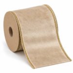 CINTA GAMUZADA CHAMPAÑA BORDE BRILLANTE DOR 10CMX10YD