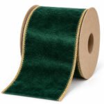 CINTA GAMUZADA VERDE ESMERALDA BORDE BRILLANTE DOR 10CMX10YD