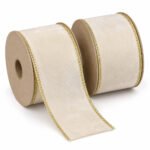 PACK X2 CINTA GAMUZADA CREMA BORDE BRILLANTE DOR 3.8CMX10YD
