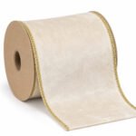 CINTA GAMUZADA CREMA BORDE BRILLANTE DOR 10CMX10YD