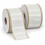 PACK X2 CINTA TERCIOPELO BLANCA BORDE DORADO 6,3cm x 10yd