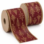 PACK X2 CINTA VINOTINTO PINOS DORADOS 6,3cm x 10yd