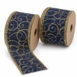 PACK X2 CINTA AZUL ARABESCOS DORADOS 6,3cm x 10yd