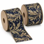 PACK X2 CINTA AZUL HOJAS CHAMPAÑA 6,3cm x 10yd