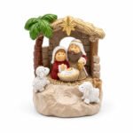 NATIVIDAD INFANTIL ROJO/DORADO EN PORTAL 2 OVEJAS 8,5cm
