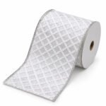 CINTA BLANCA ROMBOS PLATEADOS 6"x10yd
