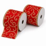 PACK X2 CINTA ROJA ARABESCOS DORADOS 2,5"x10yd
