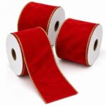 PACK X3 CINTA ROJA BORDE DORADO 2,5"x10yd